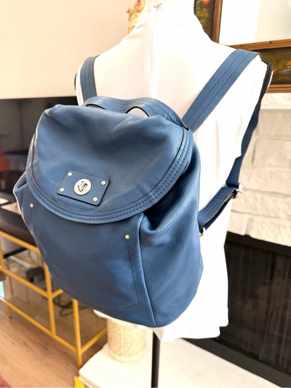Marc by Marc Jacobs Blue Pebbled Leather Convertible Backpack Shoulder Bag